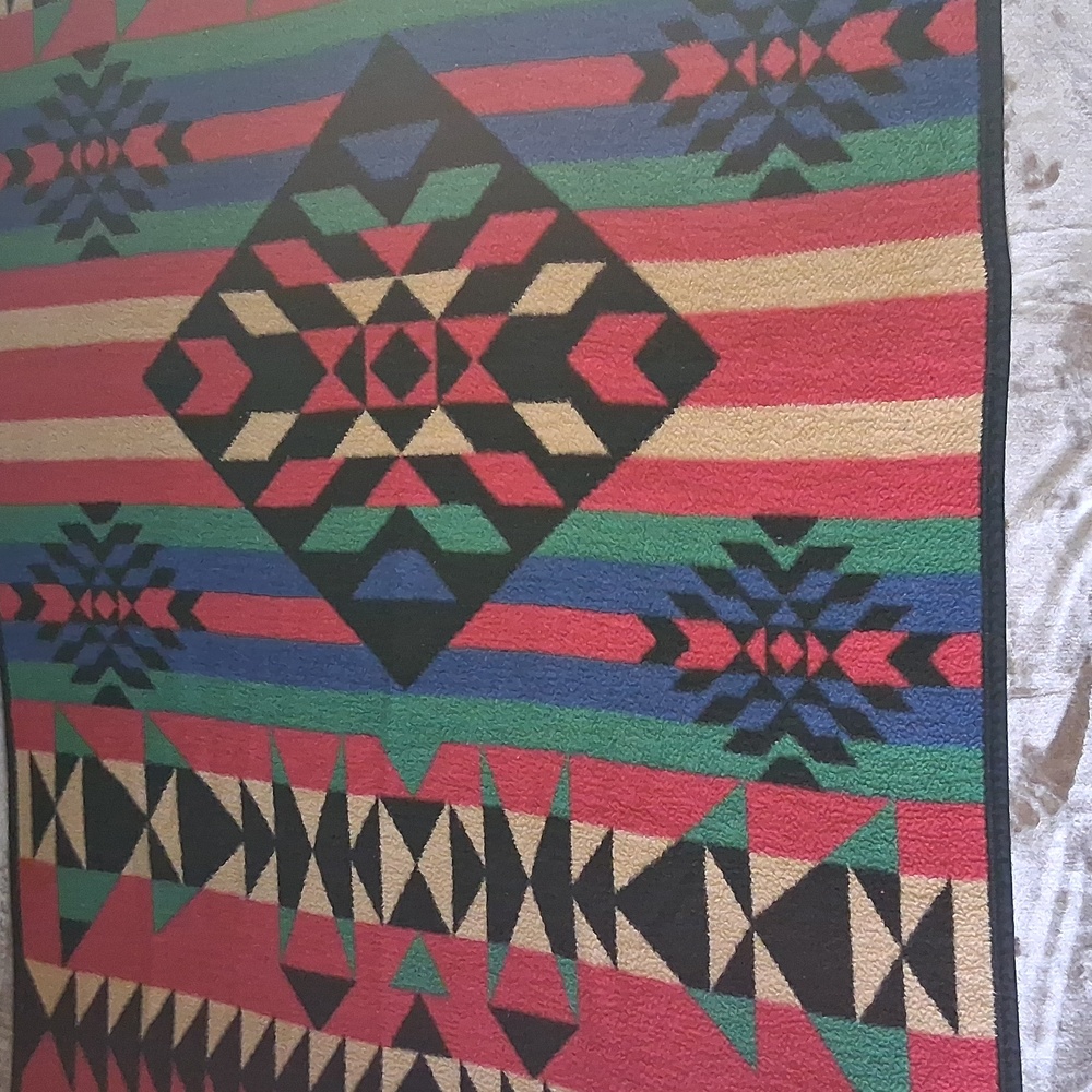 Southwestern Blanket Colorful Tribal Design Throw  Black, Red, Green, Blue, Tan